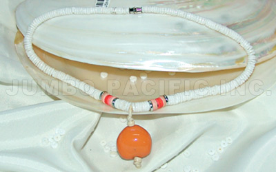 Graduated Shell Heishe Necklace with coco pukalet and lumbang seed orange